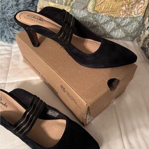 Clarks Black Suede Heels